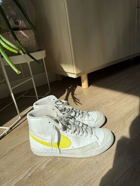 Nike Blazer White High-Top Sneakers with Yellow Swoosh